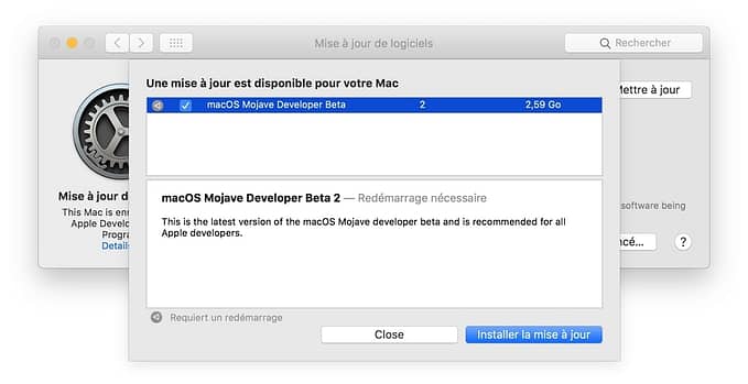 mise a jour macos Mojave details