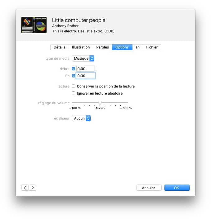 Creer une sonnerie iPhone iTunes Options