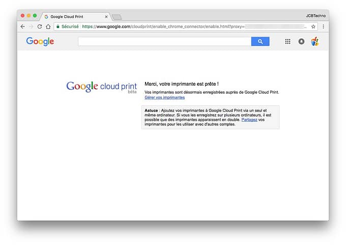 Google Cloud Print imprimante connectée