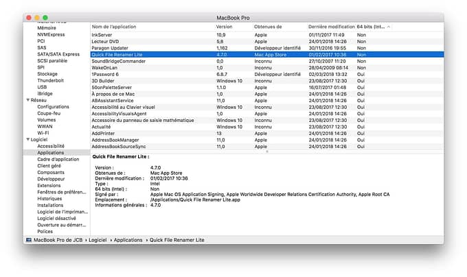 Identifier les applications 32 bits sur Mac os high sierra