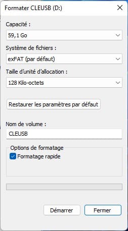 formater cle usb exFAT windows 11