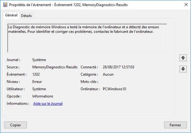 Tester sa RAM sous Windows 10 memoire erreurs materielles