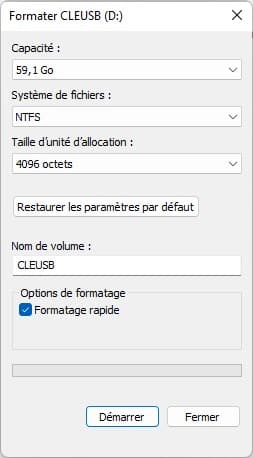 formater cle usb ntfs windows 11