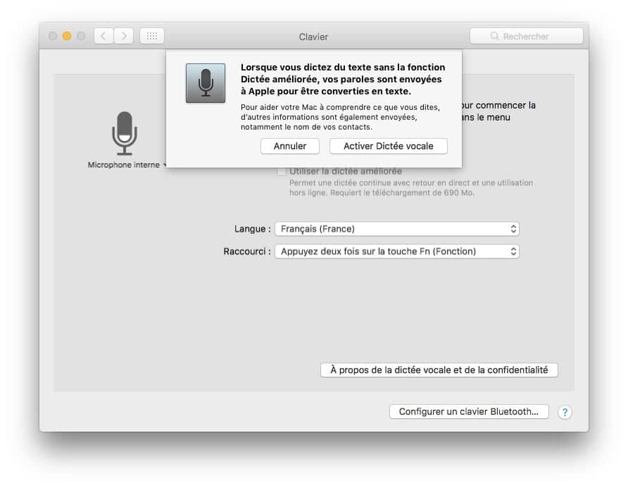 Activer la dictée vocale Mac OS Sierra paroles